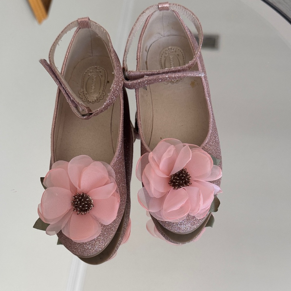 Joyfolie Pink Glitter Mary Janes with Flower Appliqués
